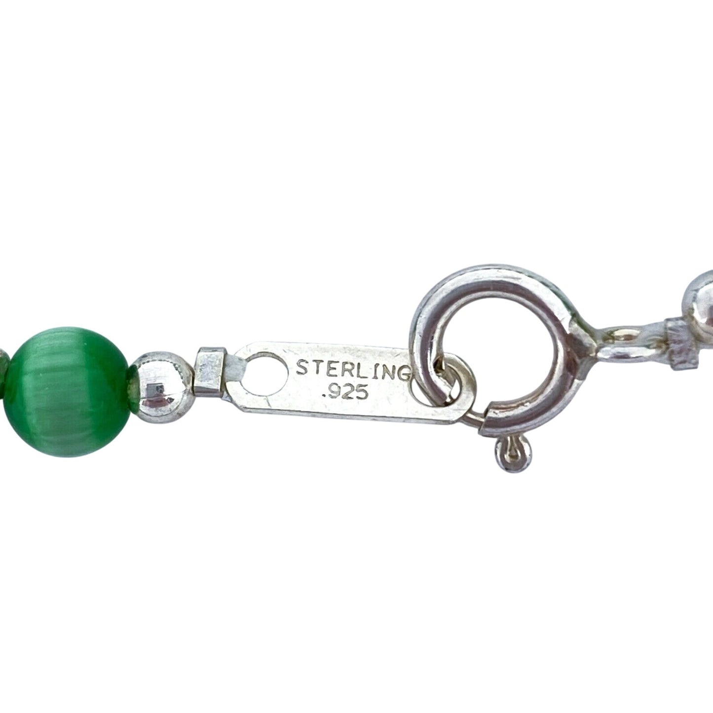Vintage Sterling Silver 925 Green Cat’s Eye Bracelet 7"