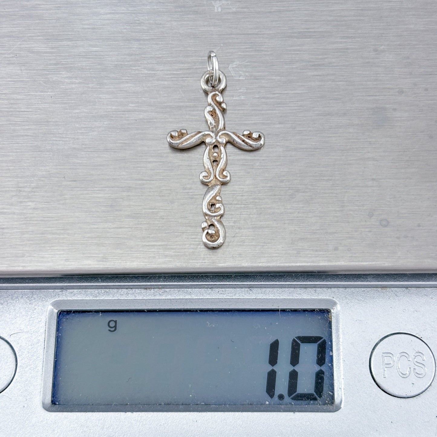 Vintage Sterling Silver 925 Ornate Scroll Cross Pendant