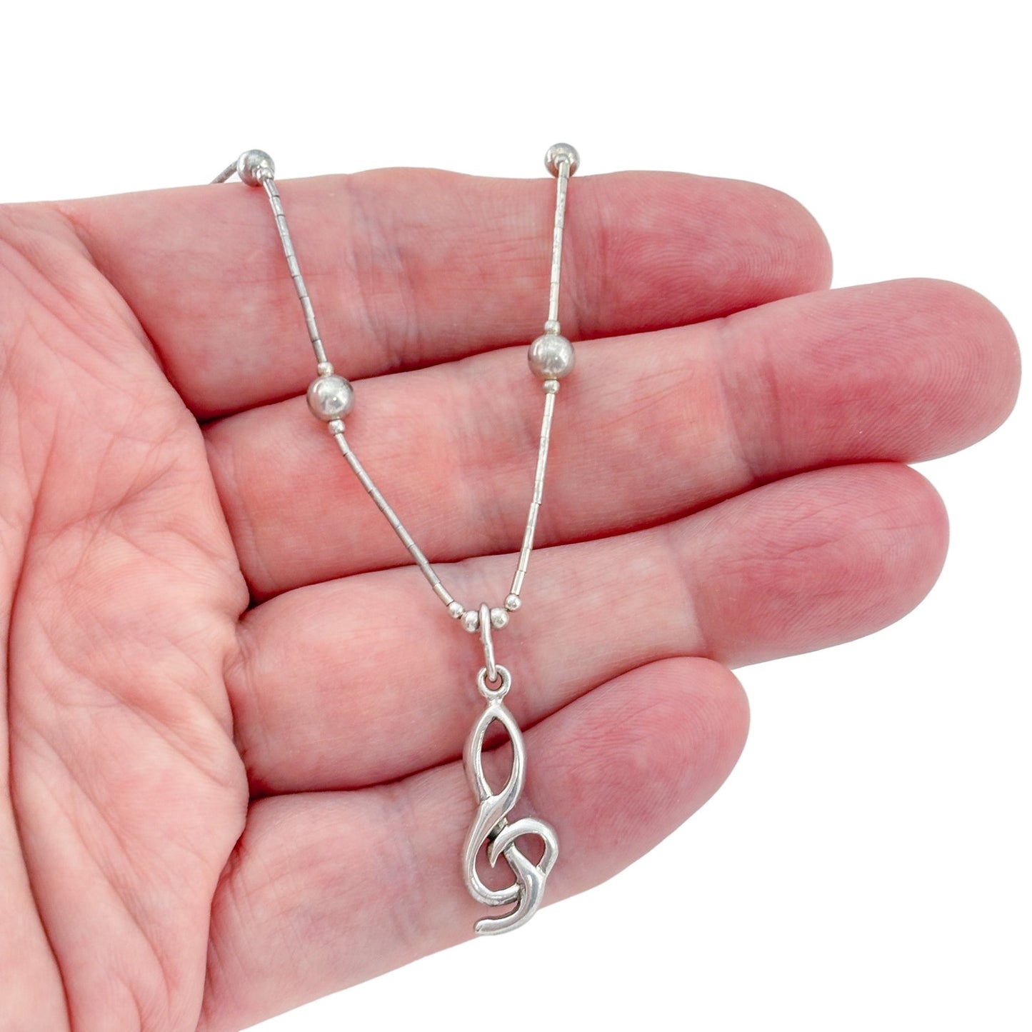 Vintage Sterling 925 Liquid Silver Music Pendant Necklace 17"-18"