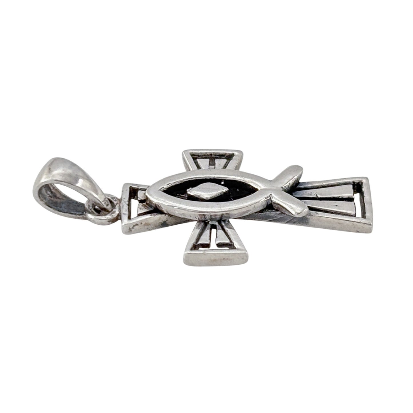 Vintage Sterling Silver 925 Christian Fish Cross Pendant