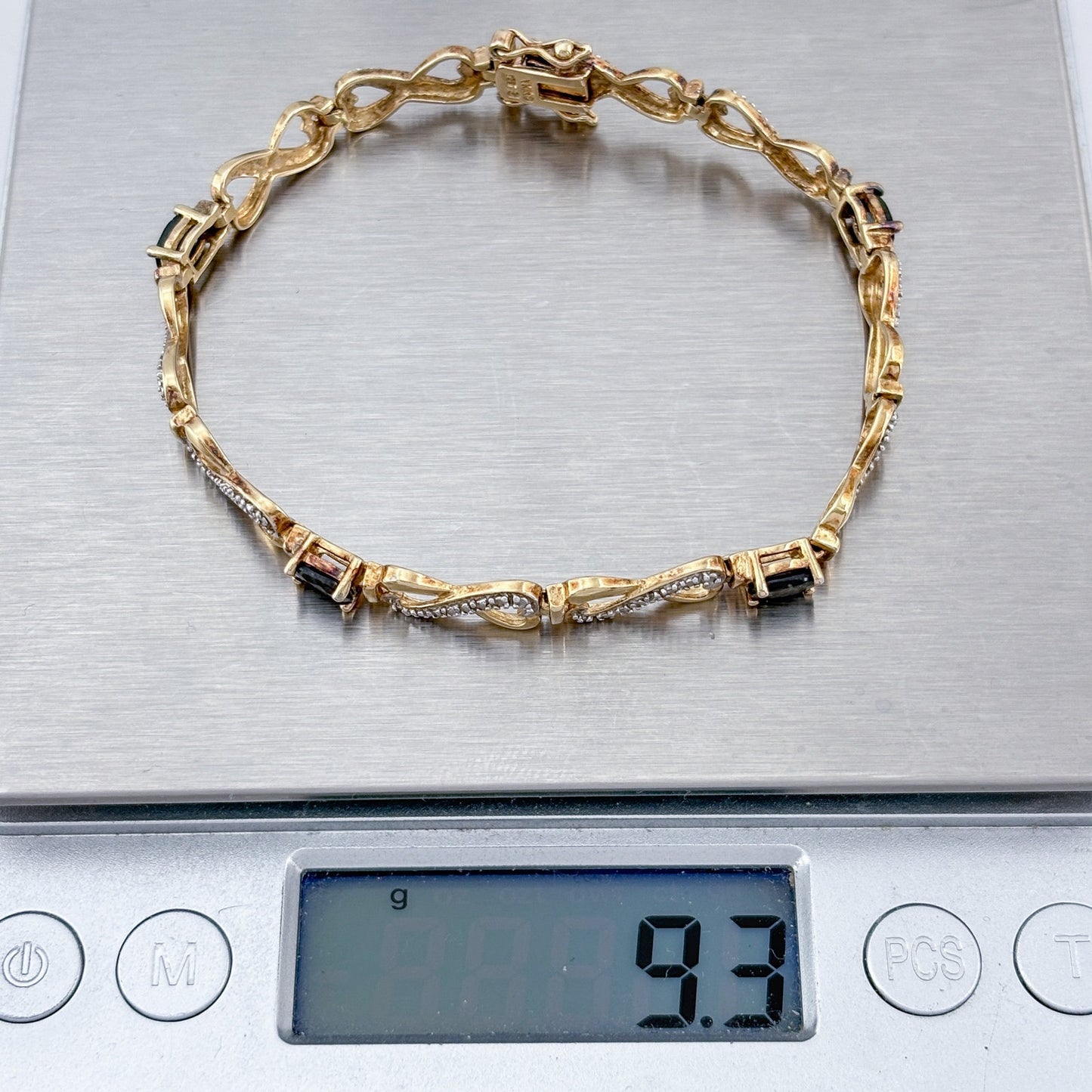 Vintage Gold-Tone Sterling Silver 925 Sapphire Diamond Infinity Bracelet 7"