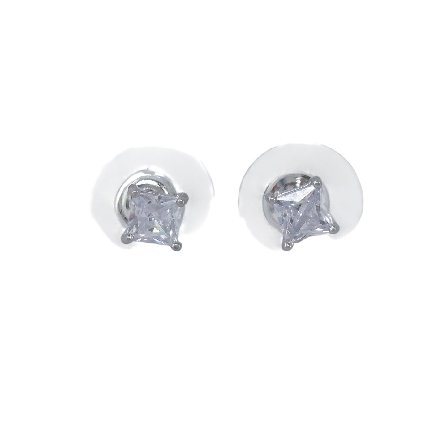 Vintage Sterling Silver 925 Cubic Zirconia Square Stud Earrings