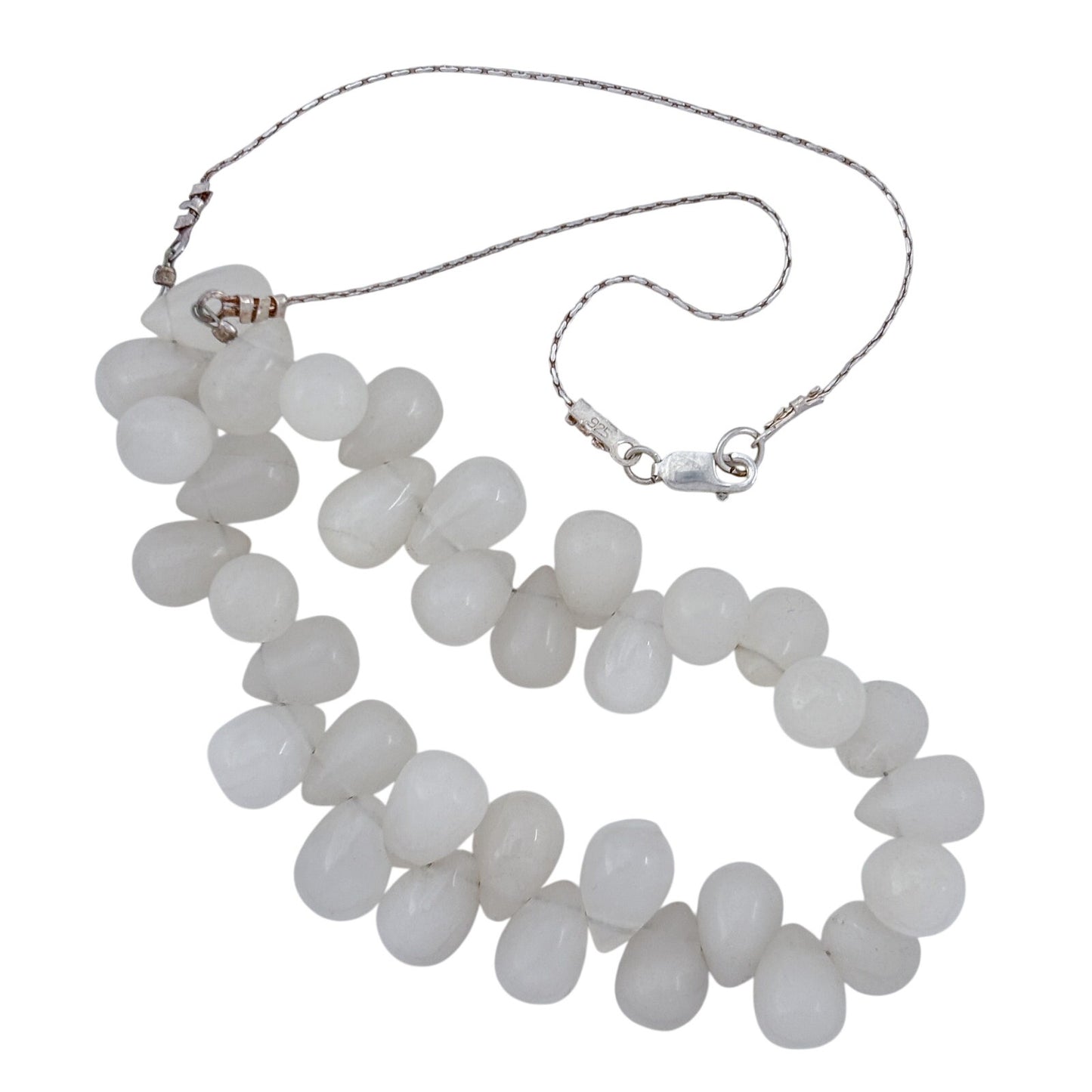 Vintage Sterling Silver 925 White Quartz Tumbled Necklace 16.5"