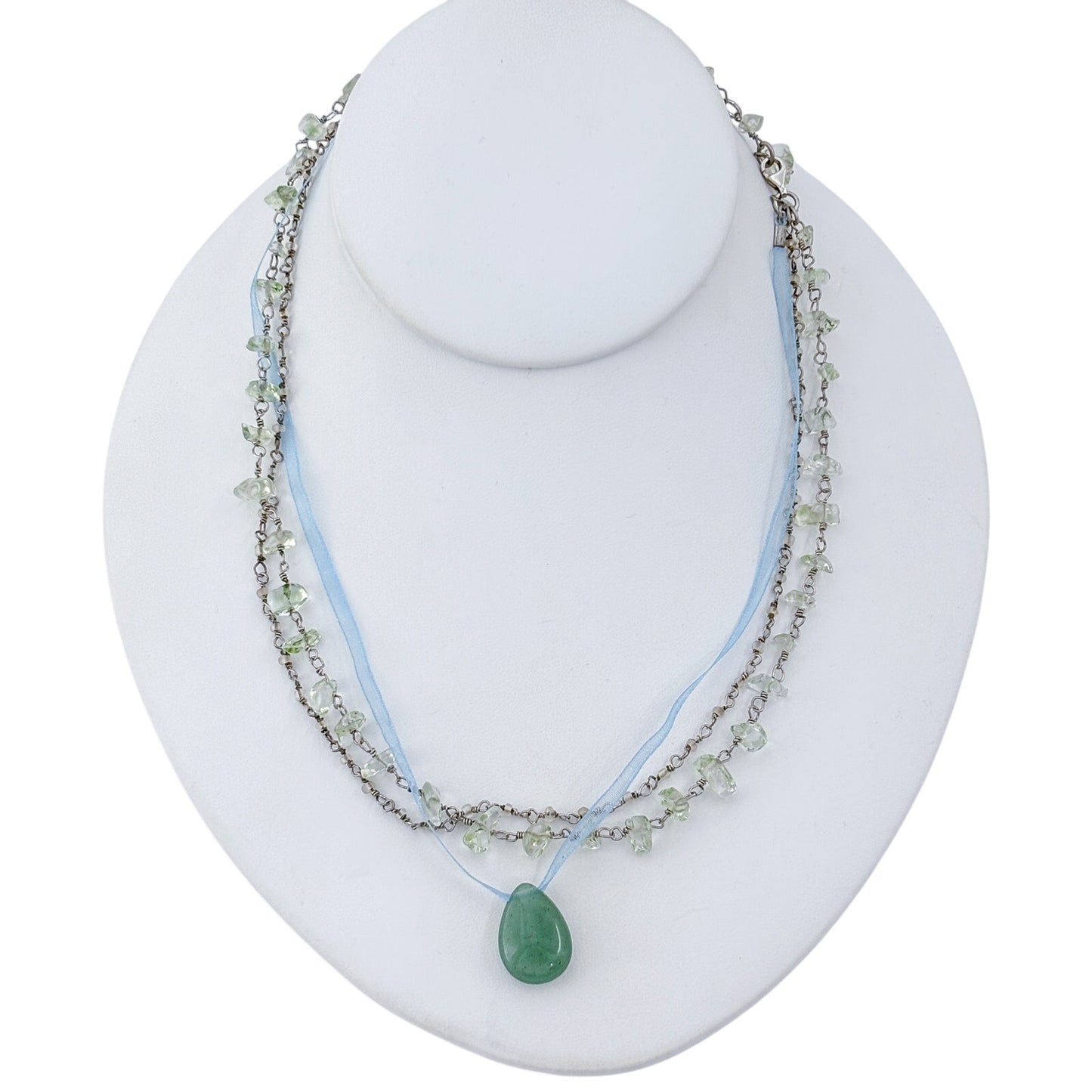 Vintage Sterling Silver 925 Aventurine Glass Necklace 15.5", 16", 16.5", 17"