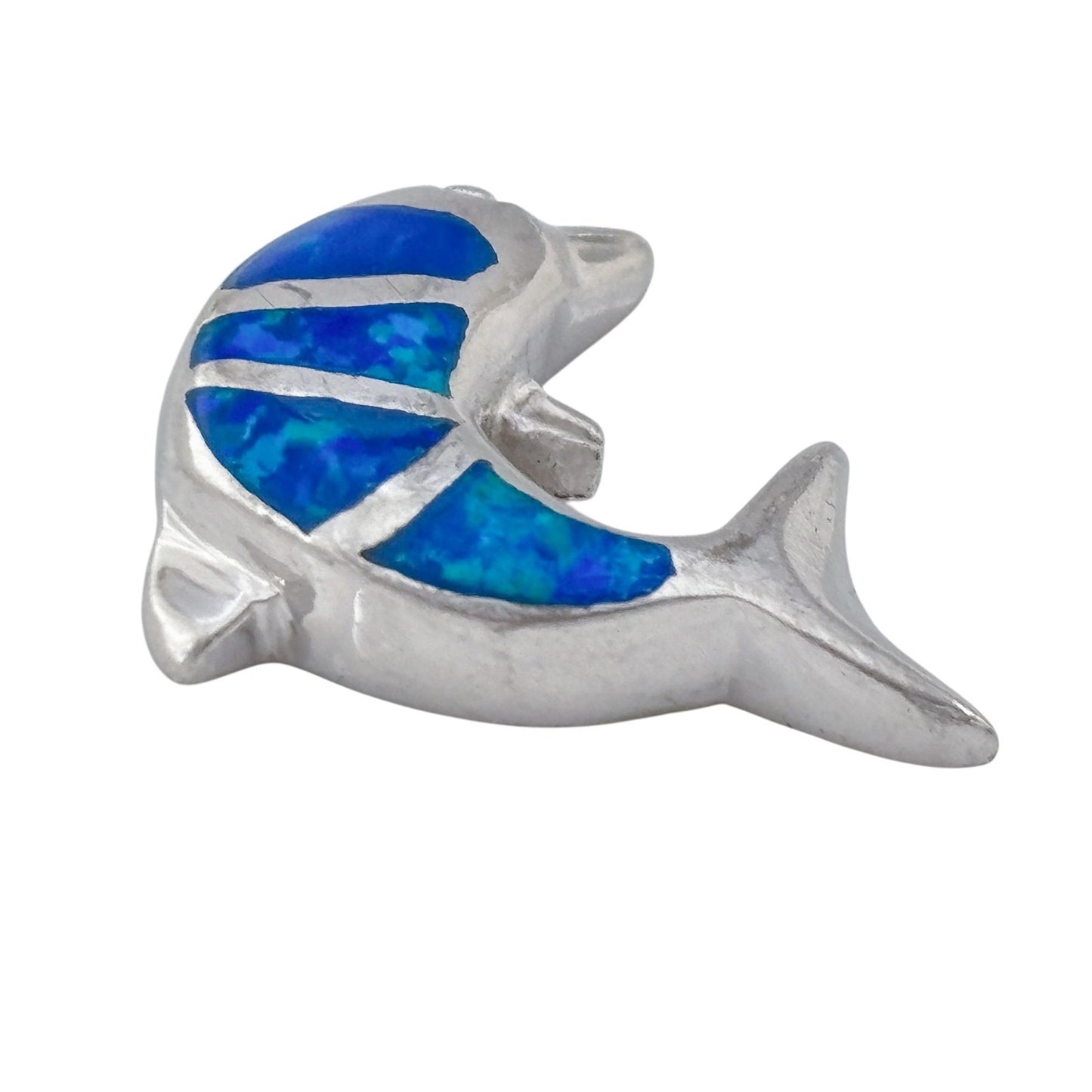 Vintage Sterling Silver 925 Blue Opal Inlay Dolphin Pendant