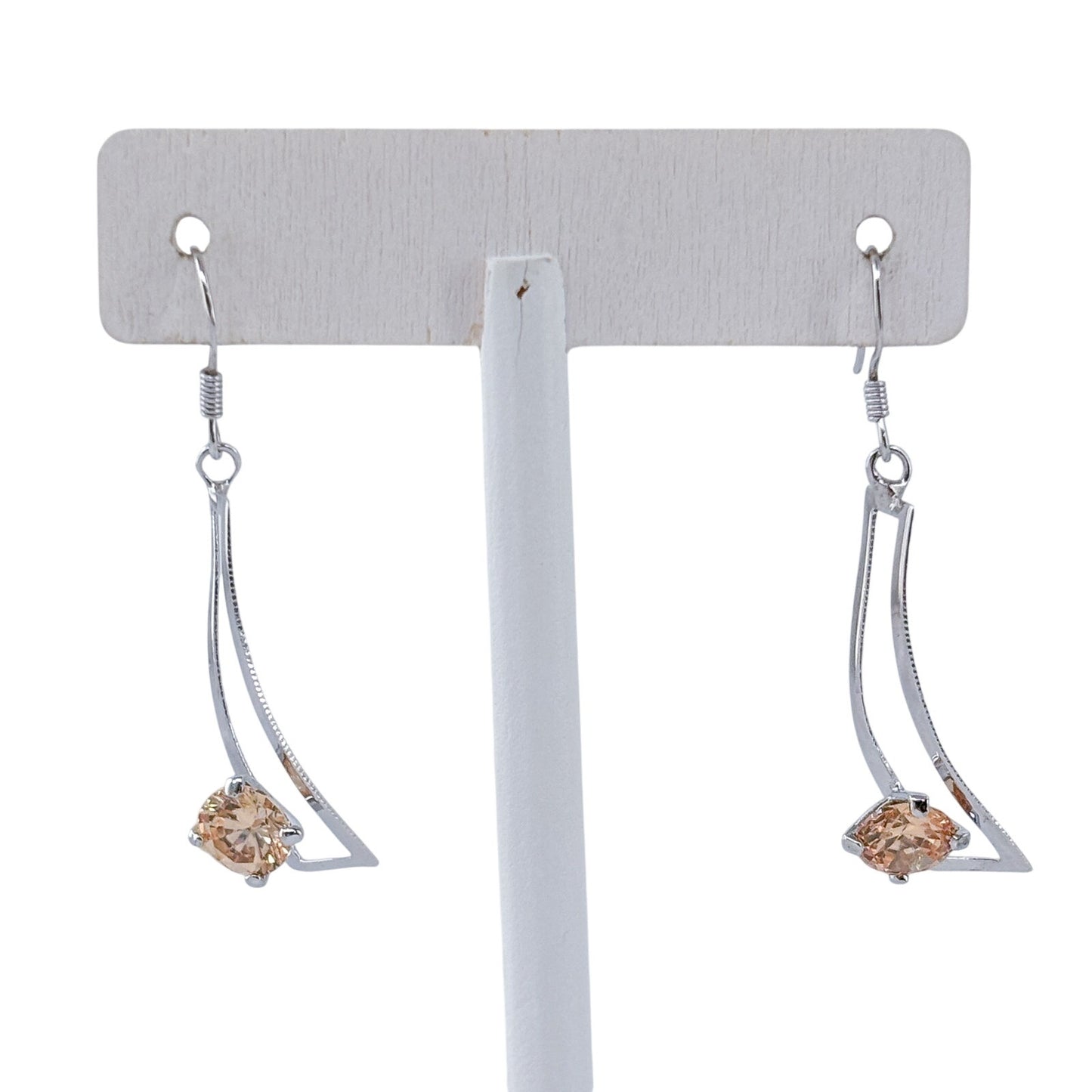 Estate Sterling Silver 925 Twisted Champagne Cubic Zirconia Earrings
