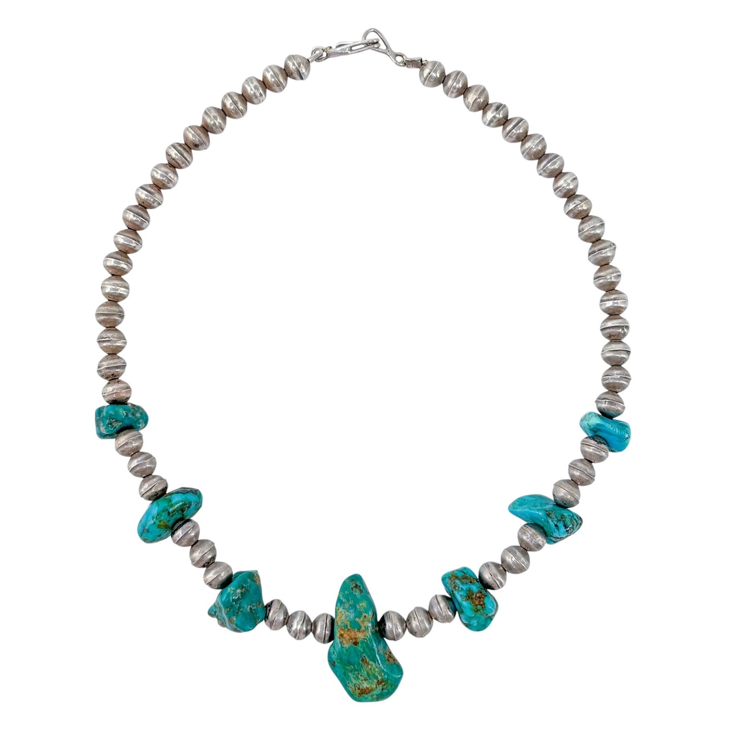 Southwest Sterling Silver 925 Navajo Pearl Turquoise Nugget Necklace 19"