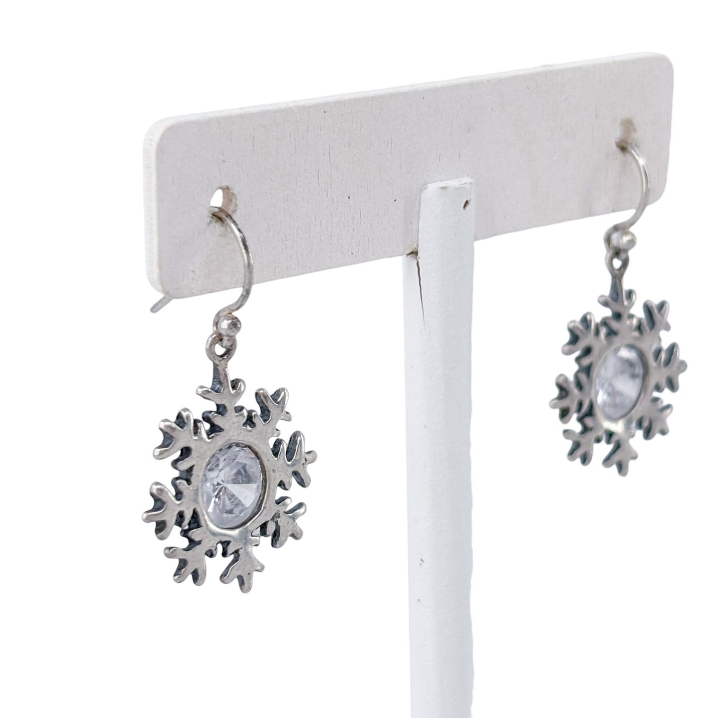 Estate Sterling Silver 925 Snowflake Cubic Zirconia Earrings