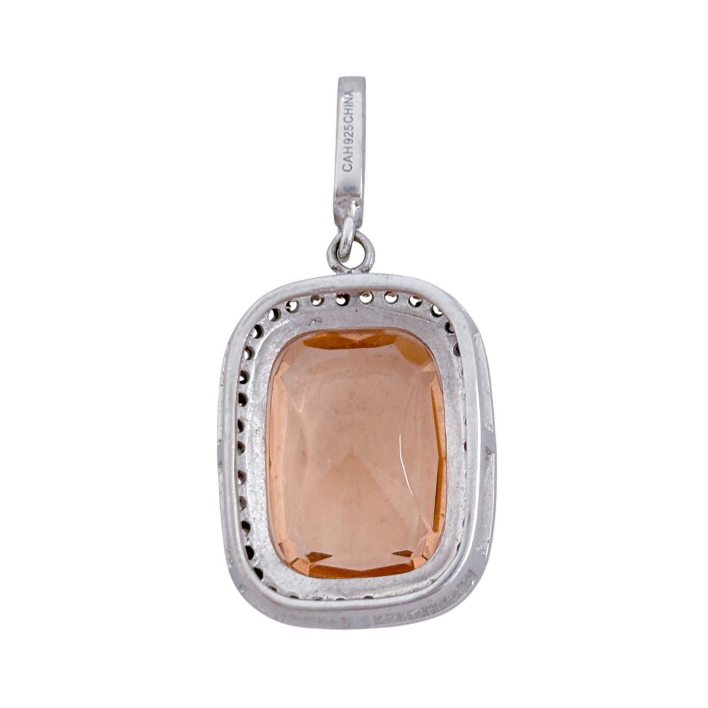 Vintage Sterling Silver 925 Peach Cubic Zirconia Pendant