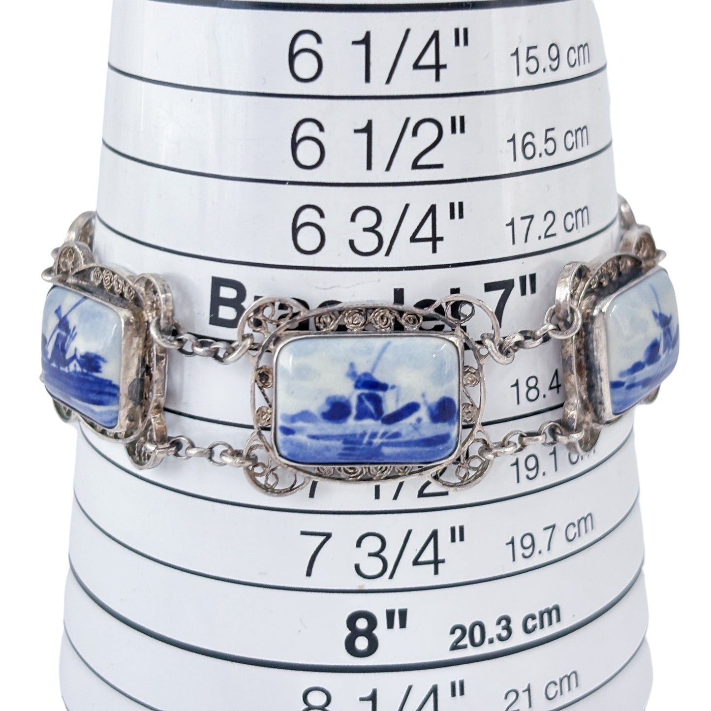 Vintage Delft Holland Sterling Silver 925 Porcelain Bracelet 7.5"