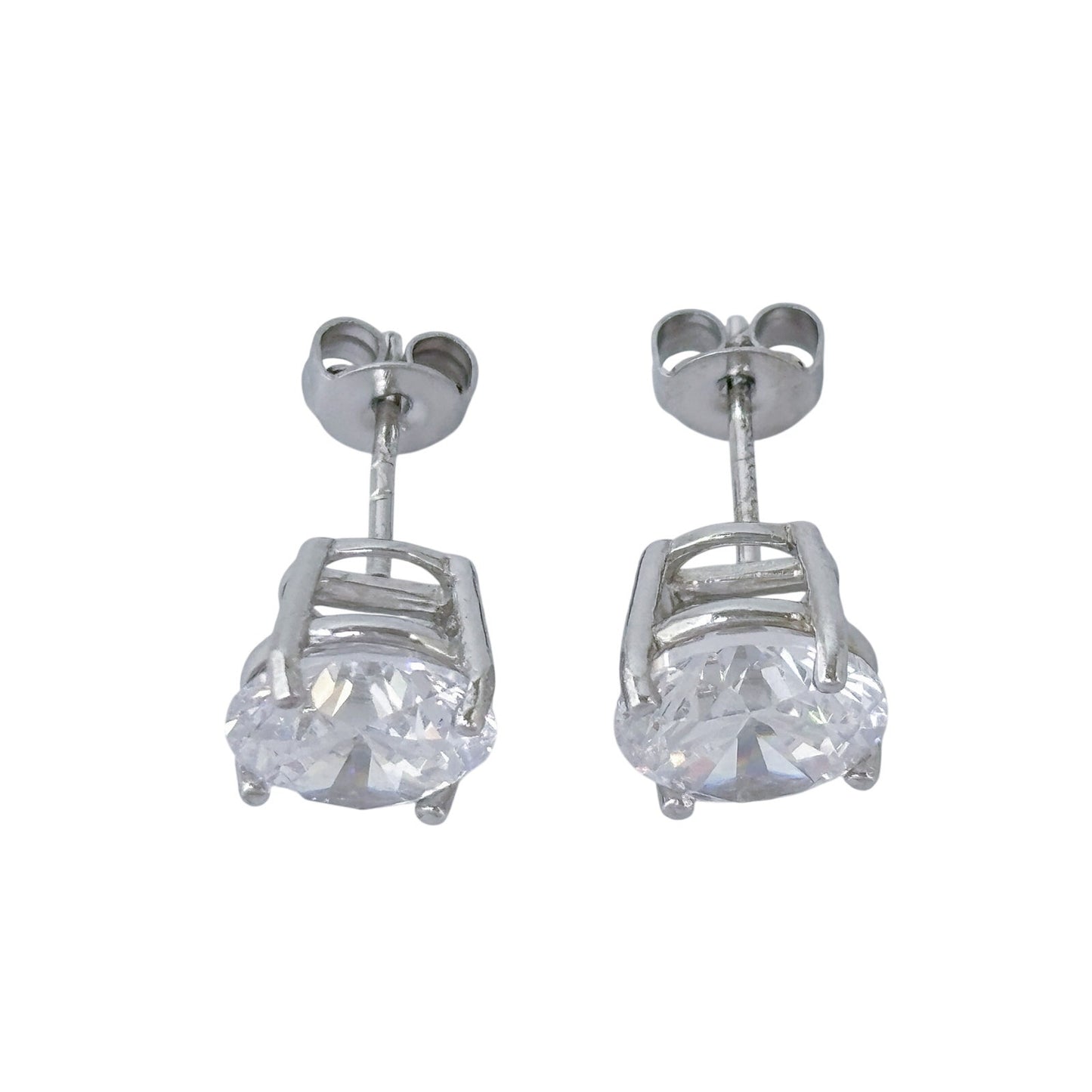 Vintage Sterling Silver 925 Cubic Zirconia Round Stud Earrings