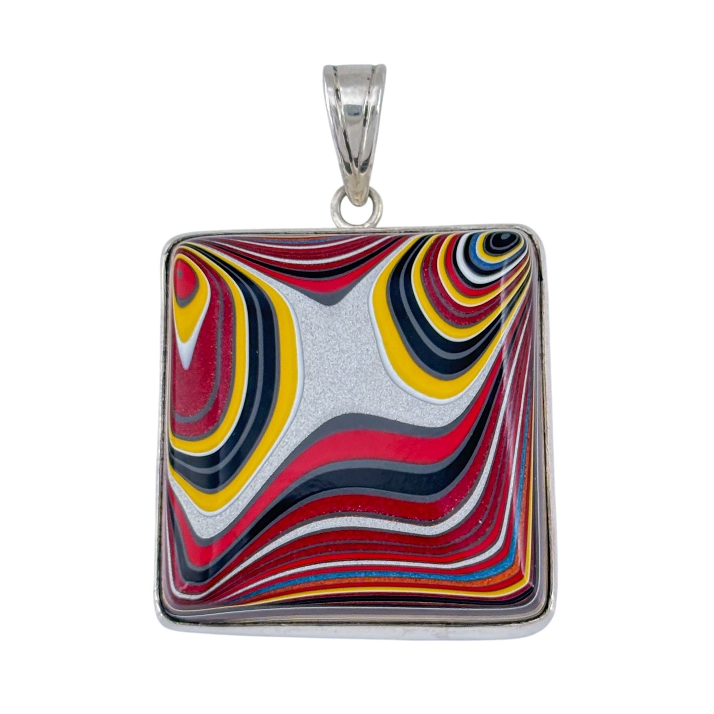 Vintage Sterling Silver 925 Yellow Red Glass Swirl Pendant