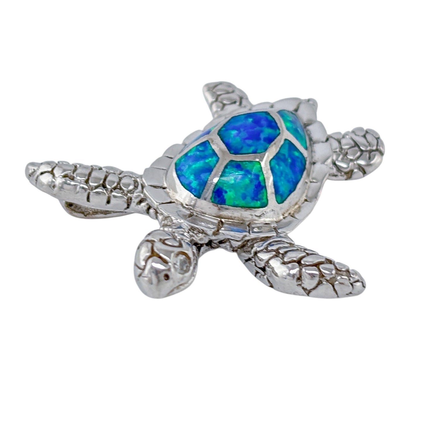 Vintage Sterling Silver 925 Opal Inlay Sea Turtle Pendant
