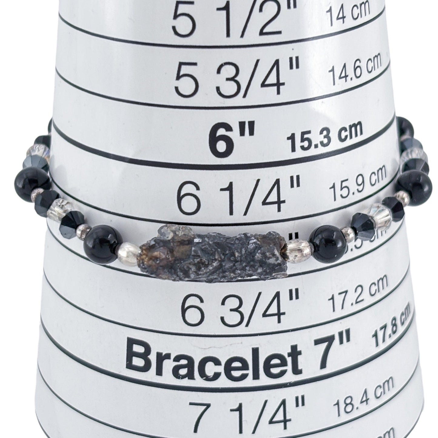 Vintage Sterling Silver 925 Black Crystal Quartz Beaded Bracelet 6.5"