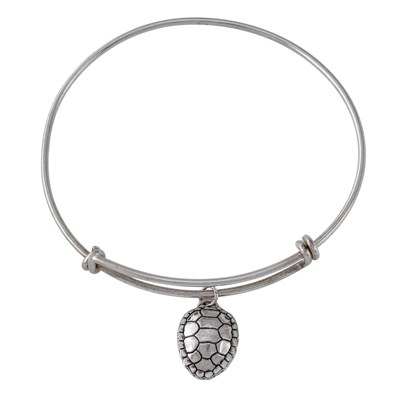 Vintage Sterling Silver 925 Adjustable Bangle with Turtle Charm 7.75"