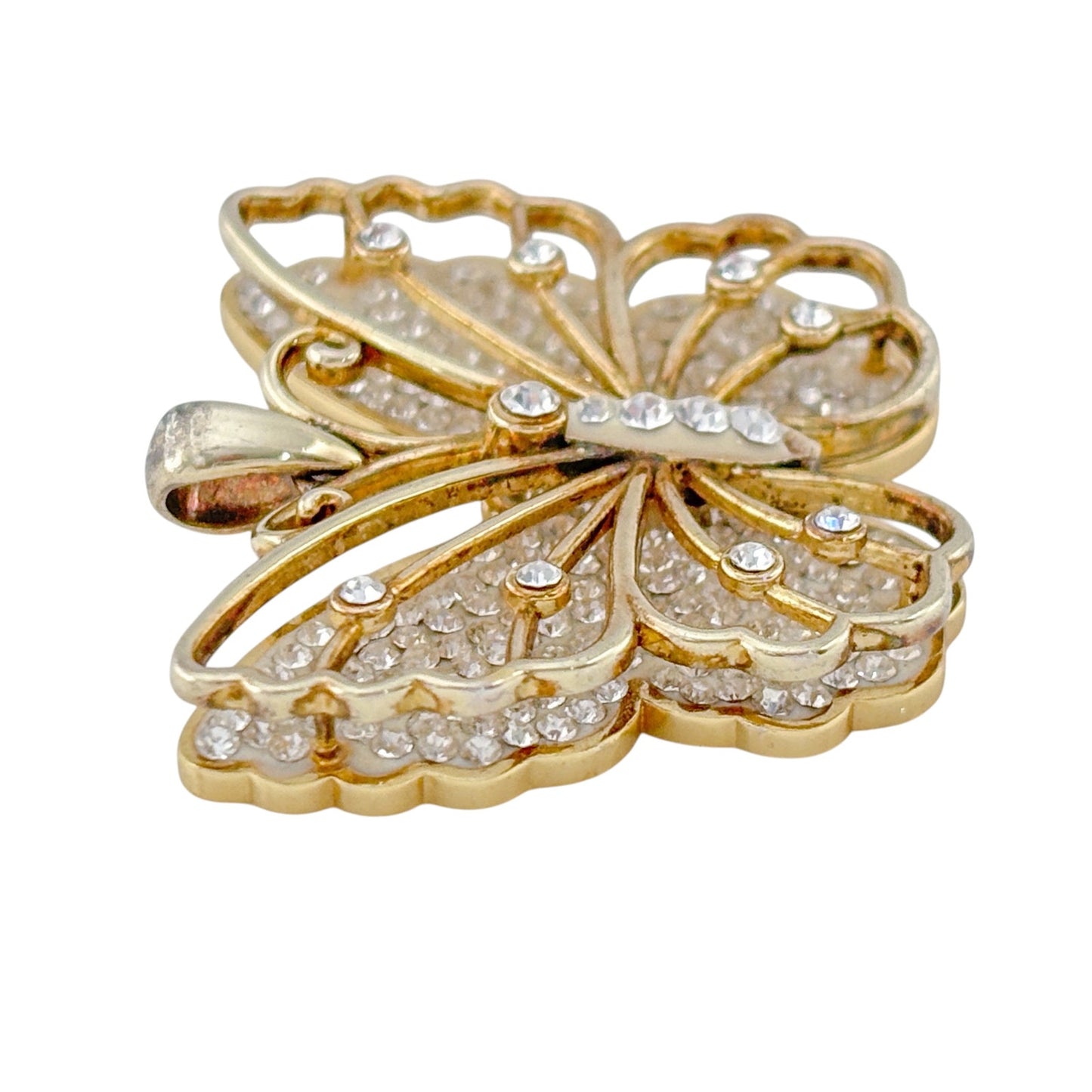 Vintage Gold-Tone Sterling Silver 925 Cubic Zirconia Butterfly Pendant