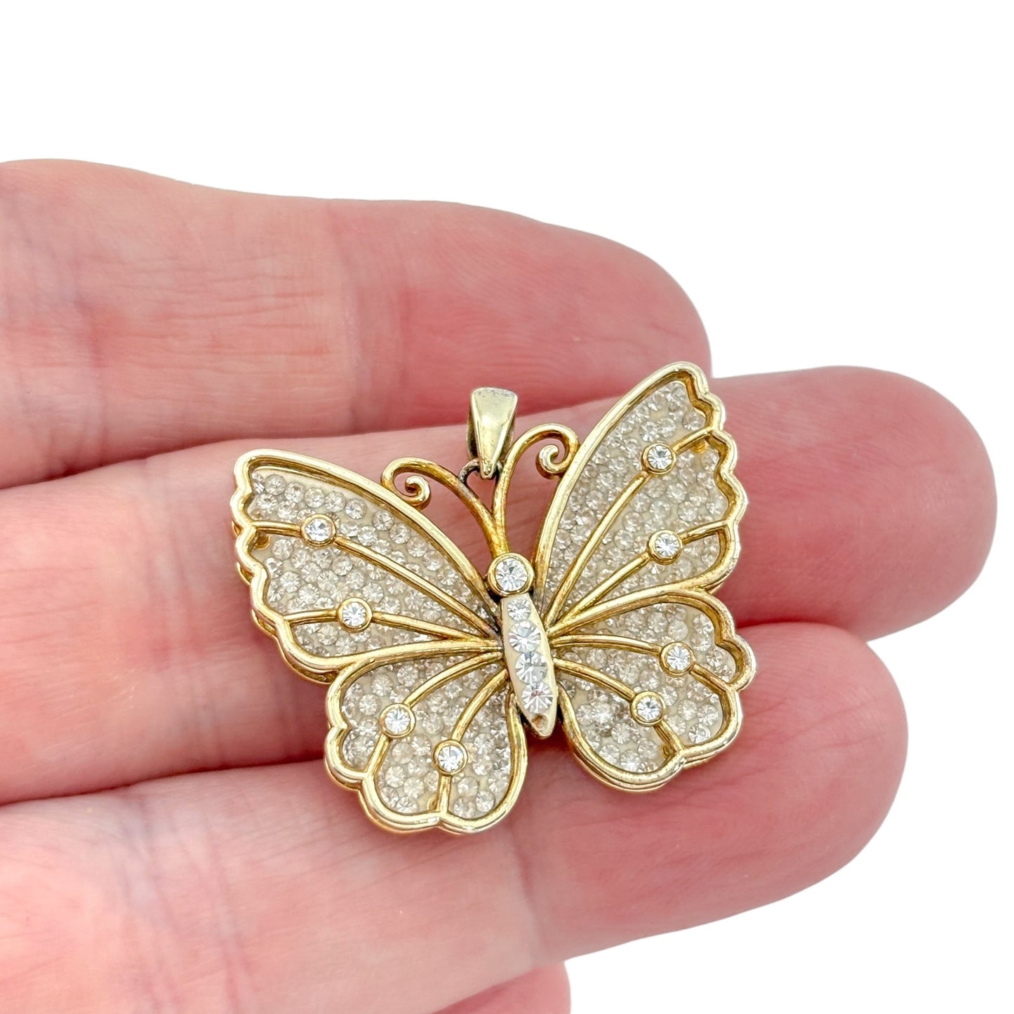 Vintage Gold-Tone Sterling Silver 925 Cubic Zirconia Butterfly Pendant