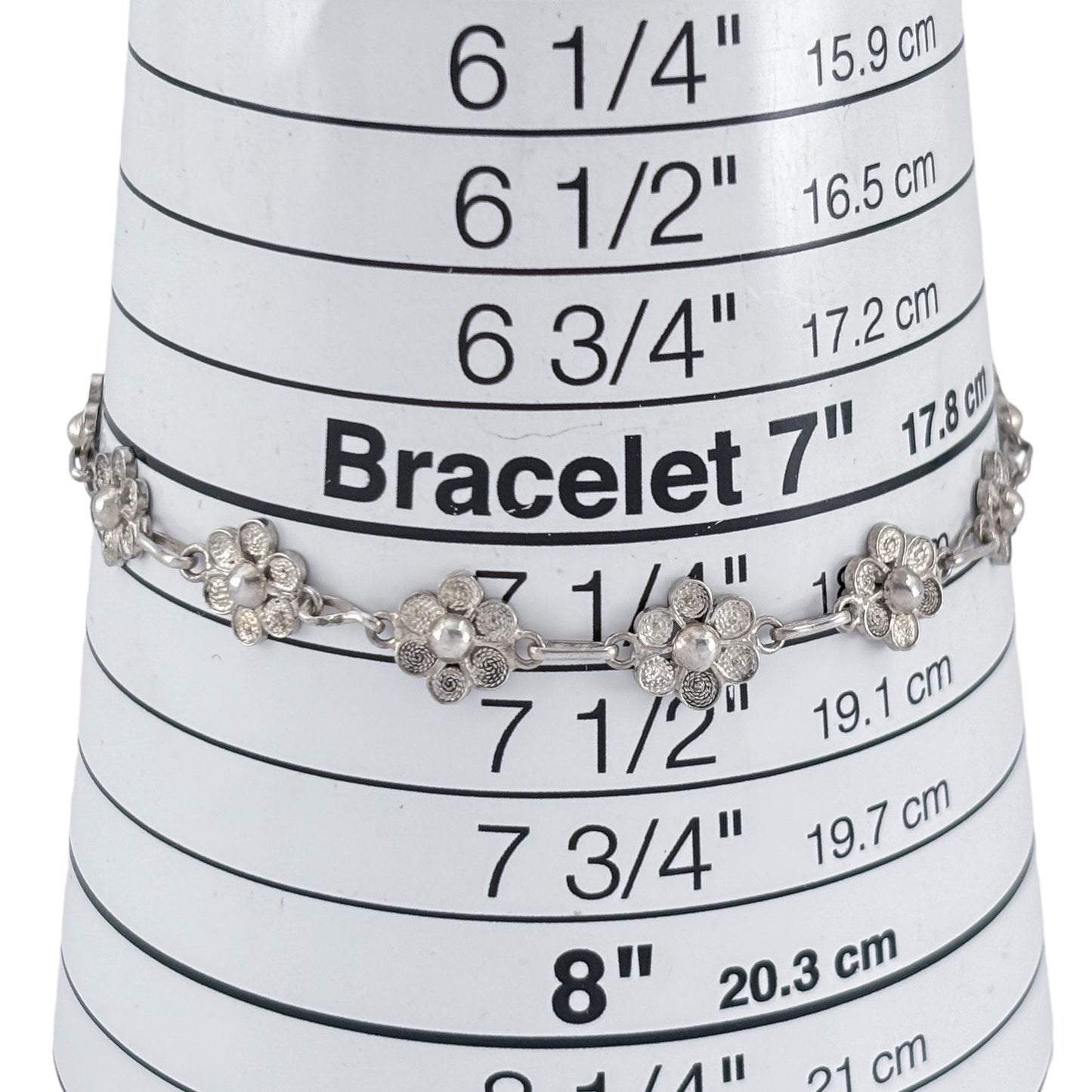 Vintage Sterling Silver 925 Flower Bracelet 7.5"