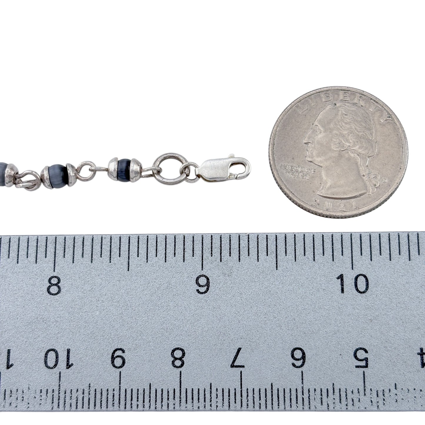 Vintage Sterling Silver 925 Cat's Eye Chain Anklet 9.25"