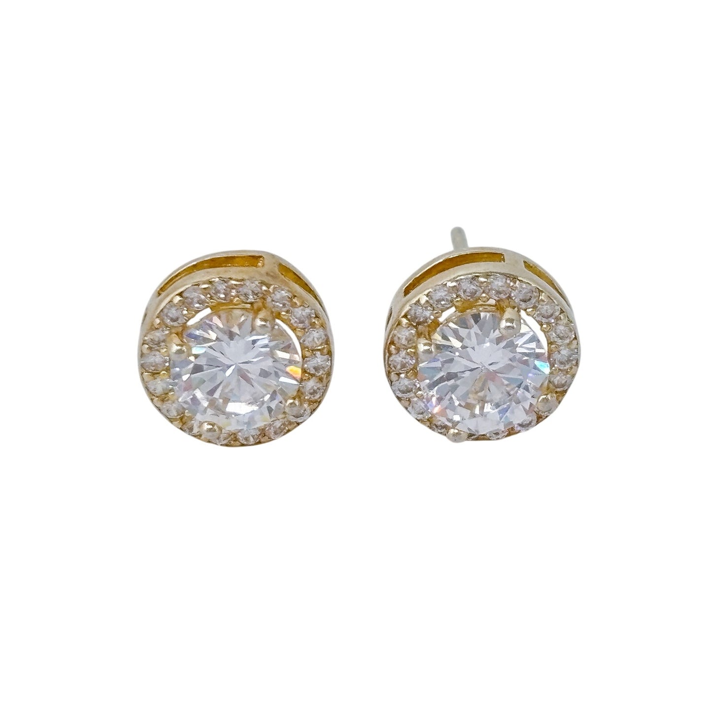 Vintage Gold-Tone Sterling Silver 925 Cubic Zirconia Halo Stud Earrings