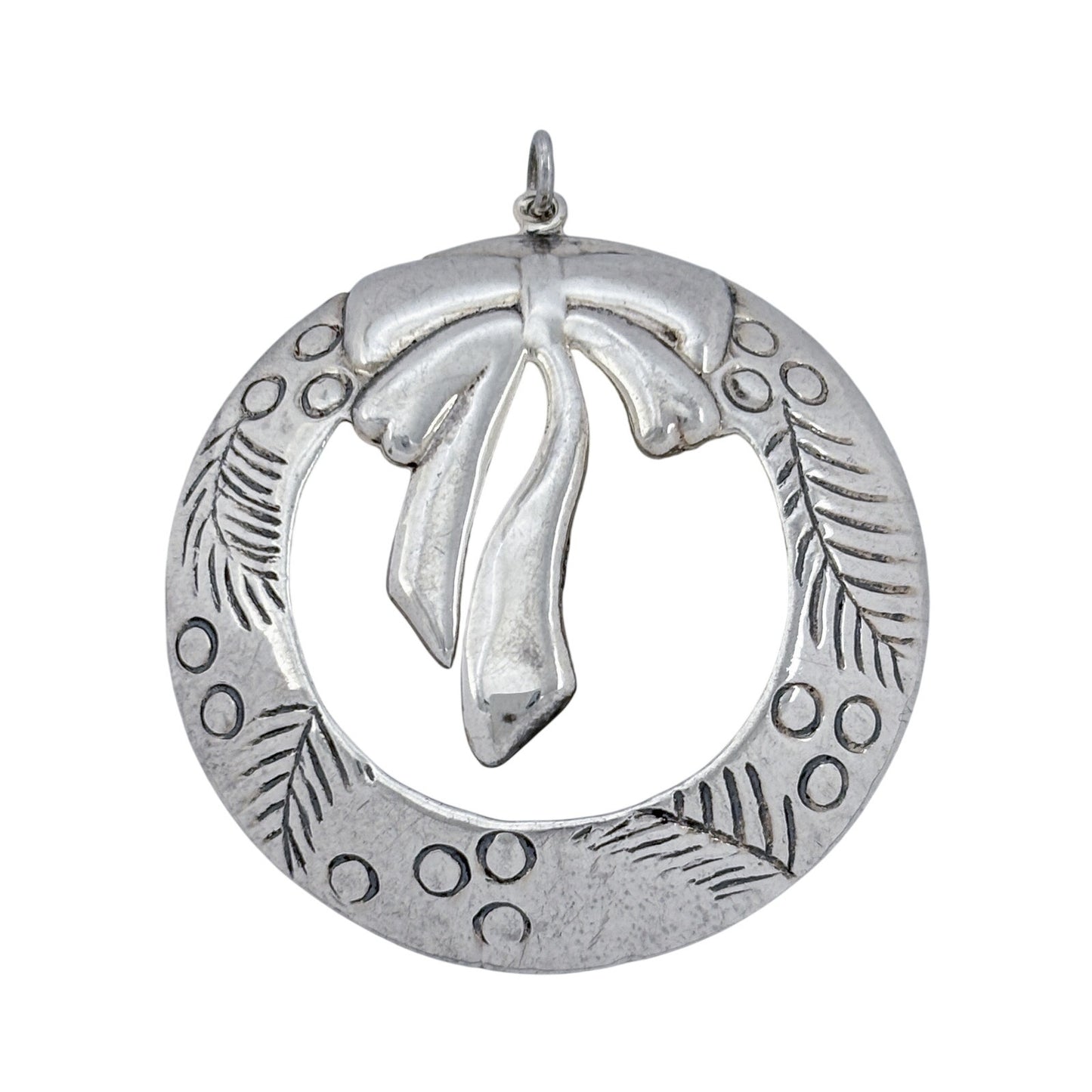 Vintage Sterling Silver 925 Christmas Holiday Wreath Pendant