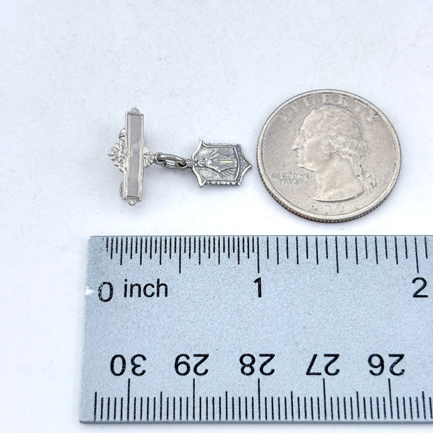 Vintage Sterling Silver 925 Miraculous Medal Bar Pin Brooch