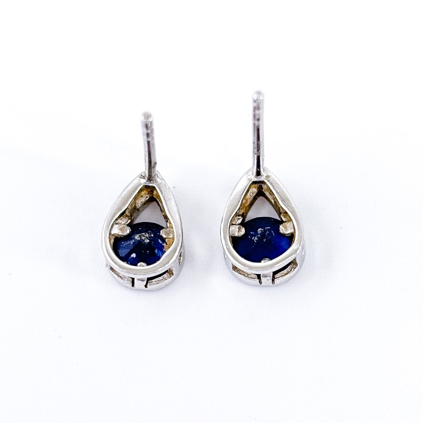 Blue Cubic Zirconia Teardrop Stud Earrings | Vintage Sterling Silver 925