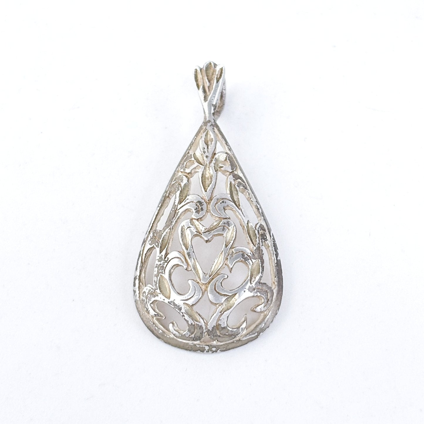 Vintage Sterling Silver 925 Teardrop Filigree Heart Pendant