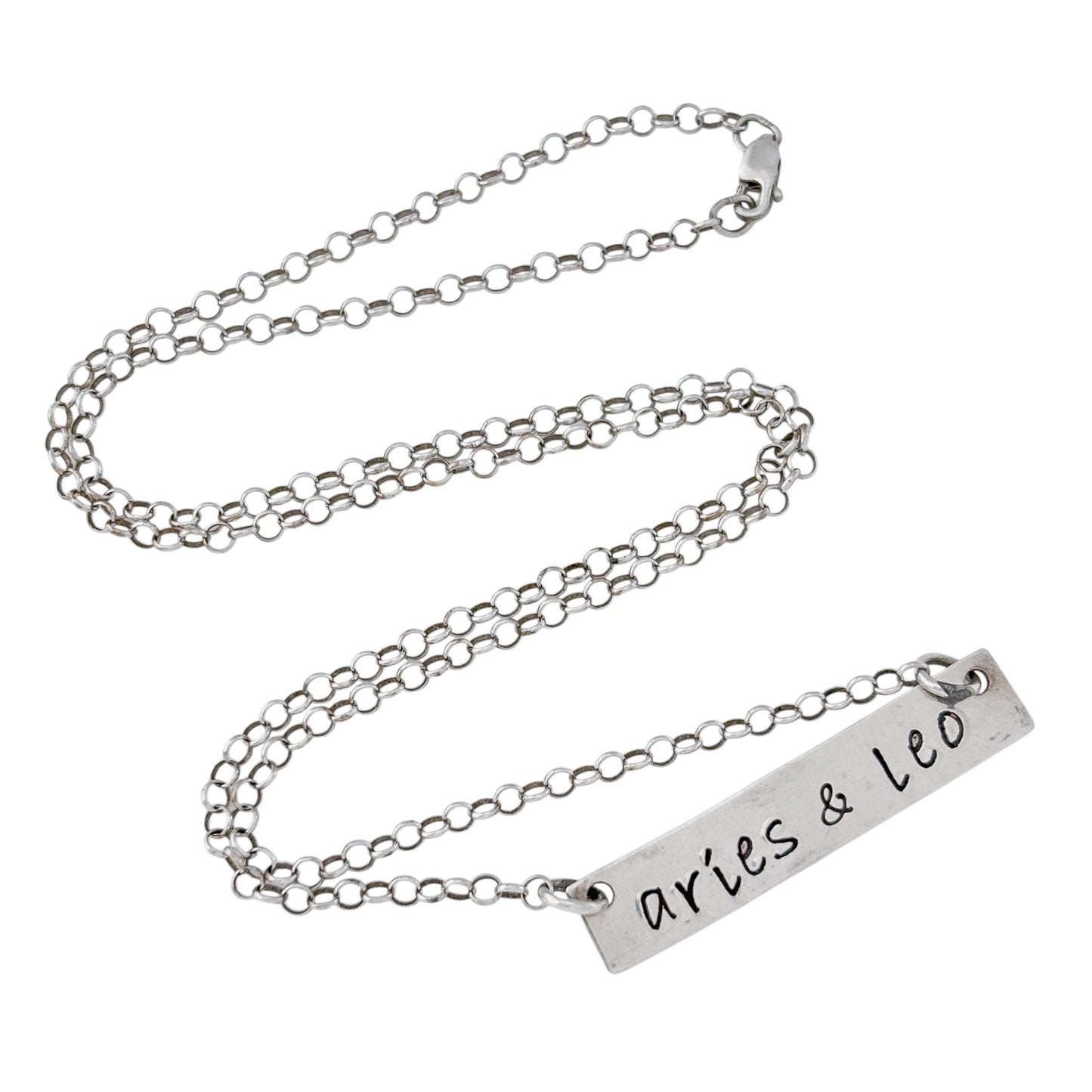 Vintage Sterling Silver 925 “Aries & Leo” Bar Necklace 17.5"