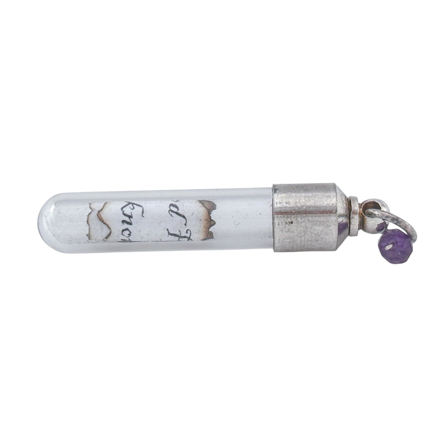 Vintage Sterling Silver 925 Amethyst Charm Secret Message Glass Vial Pendant