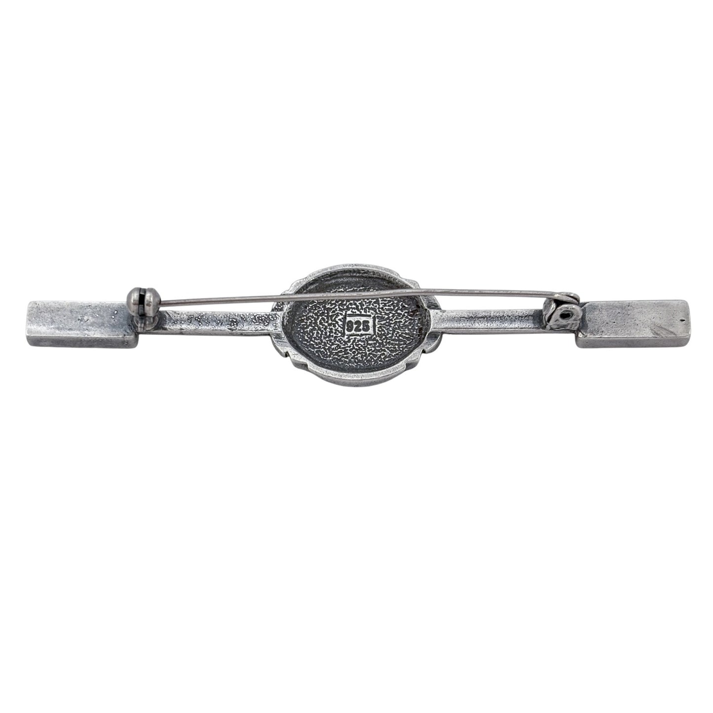 Vintage Sterling Silver 925 Onyx Cubic Zirconia Bar Brooch