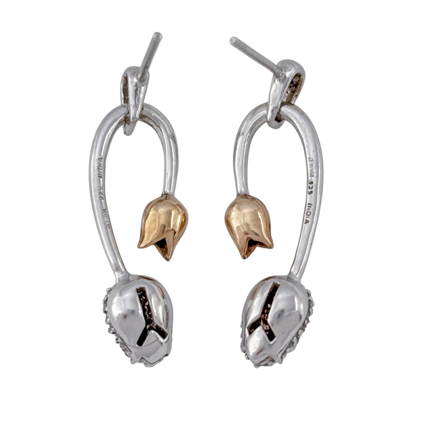 Vintage Sterling Silver 925 Diamond 0.30ctw Tulip Earrings