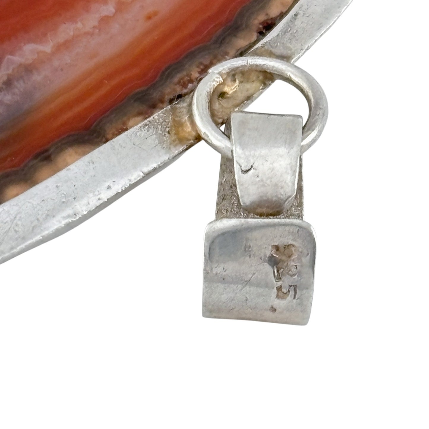 Vintage Sterling Silver 925 Red Banded Agate Pendant