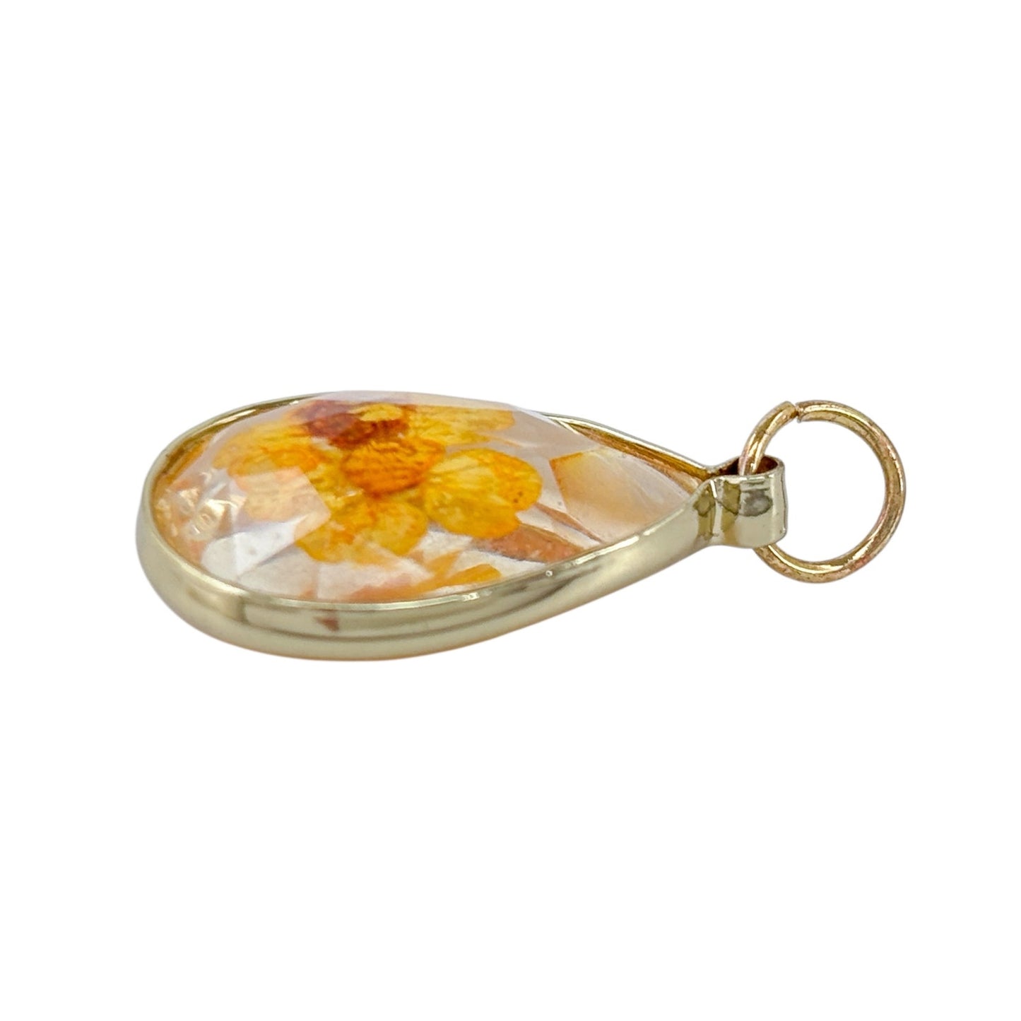 Vintage Silver-Tone Dried Yellow Flower Pendant