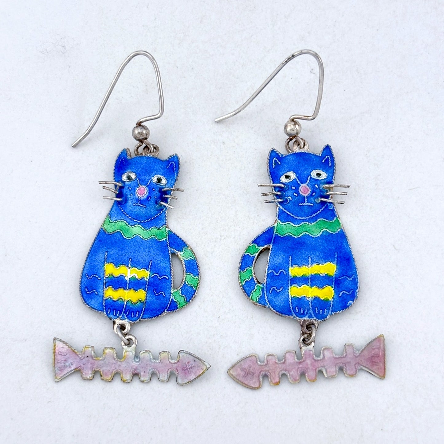 Vintage Sterling Silver 925 Blue Cat Earrings