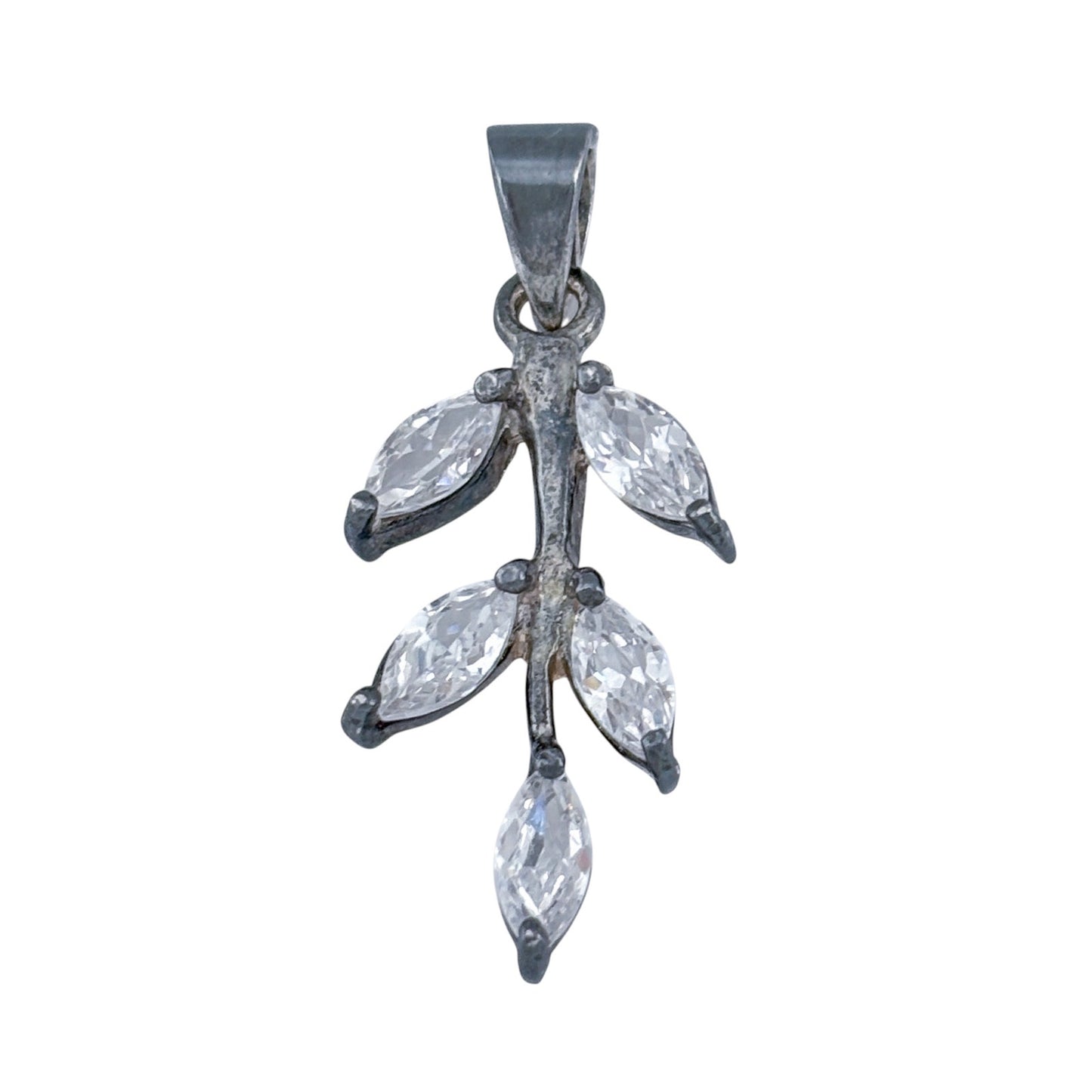 Vintage Sterling Silver 925 Cubic Zirconia Leaf Pendant