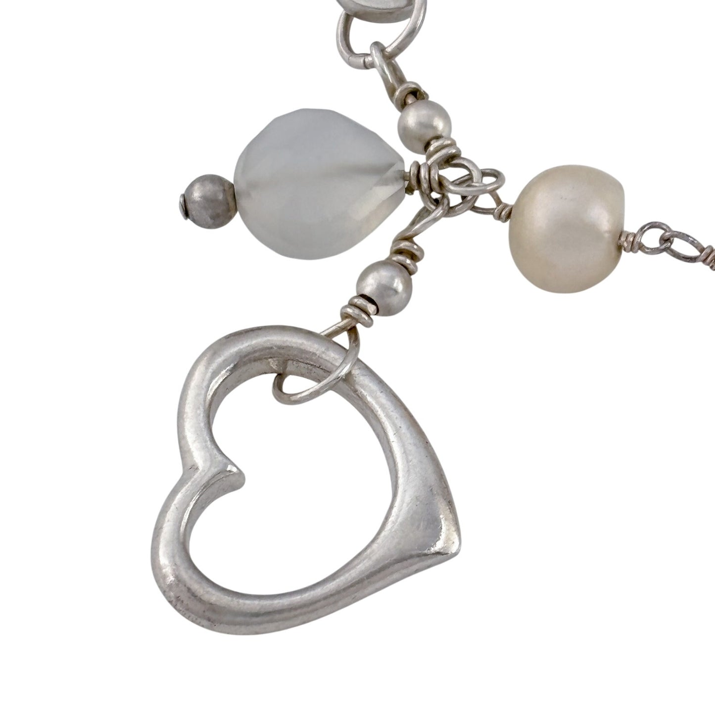 Vintage Sterling Silver 925 Pearl Heart Bracelet 7"