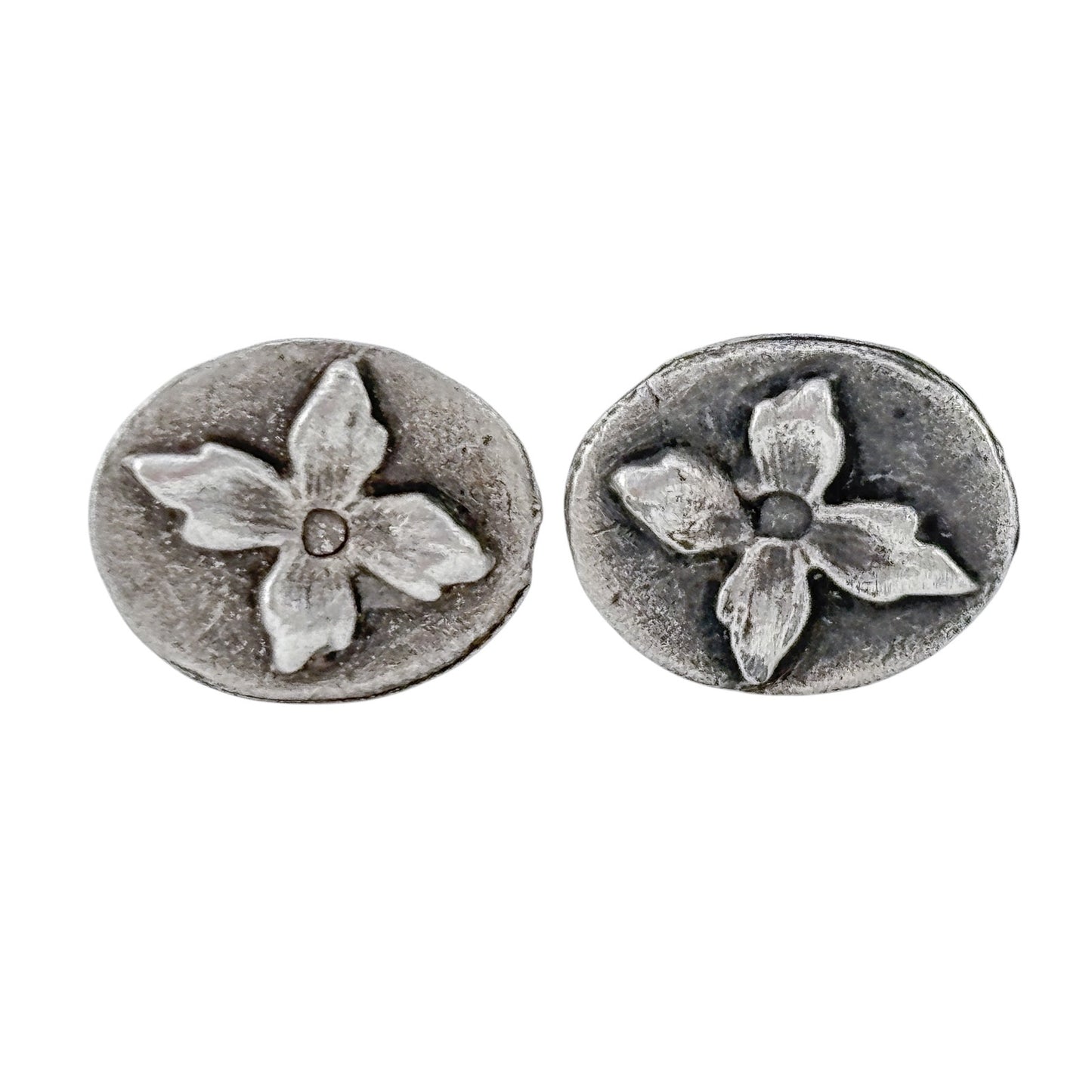 Vintage Sterling Silver 925 Floral Oval Stud Earrings