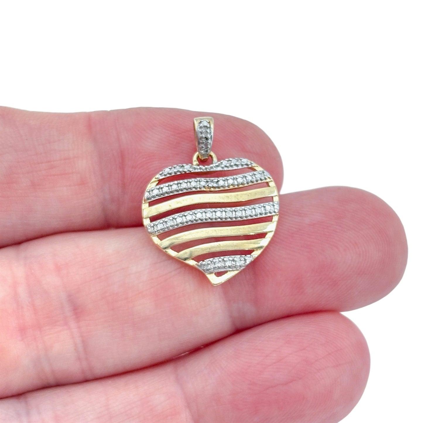 Vintage Gold-Tone Sterling Silver 925 Diamond Heart Pendant