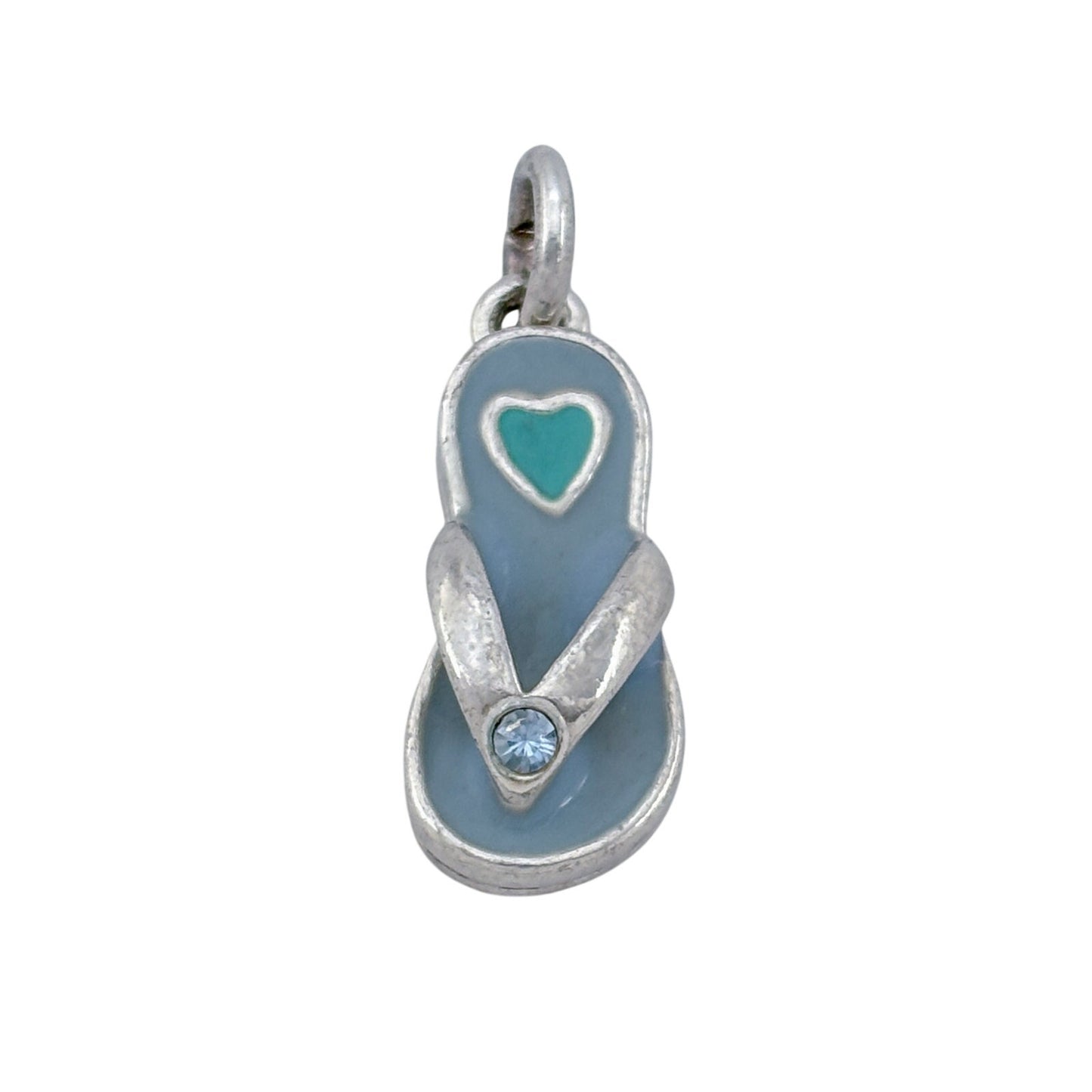Vintage Sterling Silver 925 Enamel Blue Cubic Zirconia Flip Flop Charm