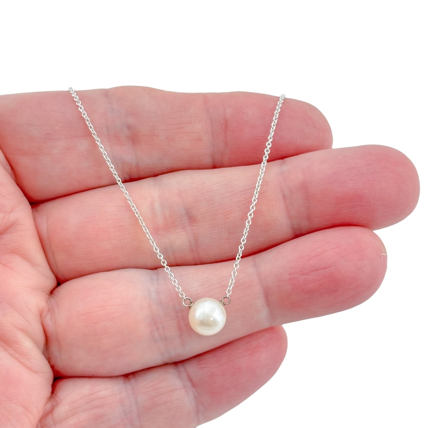 Vintage Sterling Silver 925 Pearl Pendant Necklace 18.5"