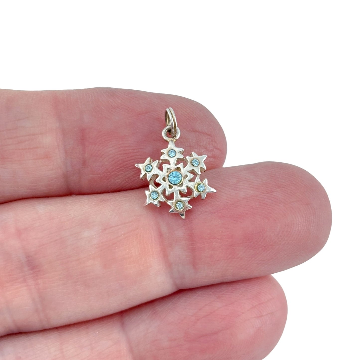 Vintage Sterling Silver 925 Blue Crystal Snowflake Pendant