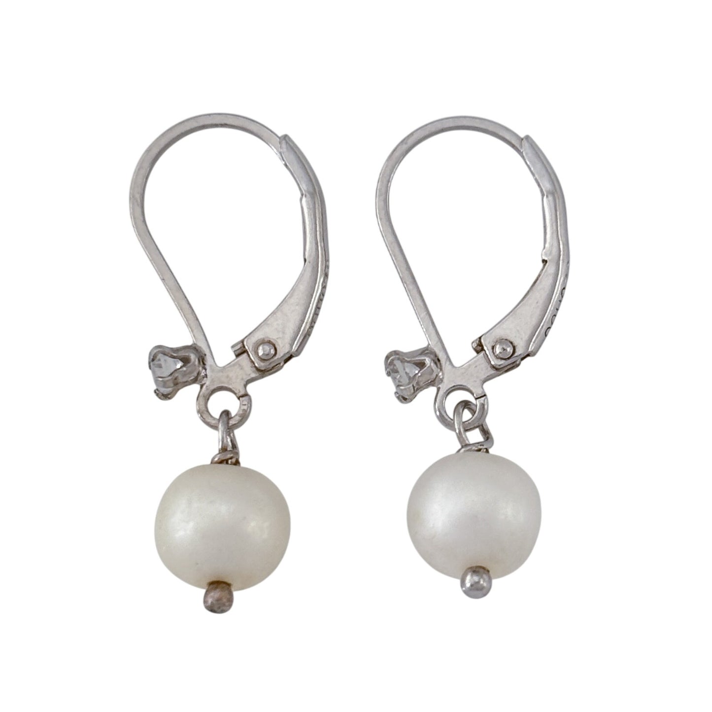 Vintage Sterling Silver 925 Pearl Diamond 0.06ctw Leverback Earrings