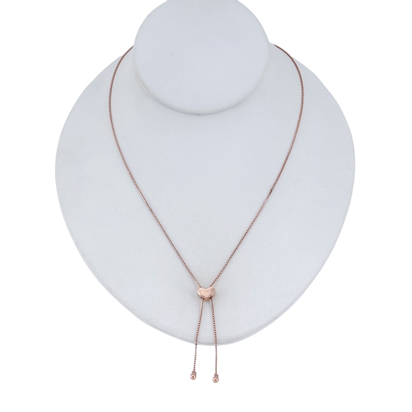 Vintage Sterling Silver 925 Rose Gold-Tone Heart Lariat Necklace up to 23"