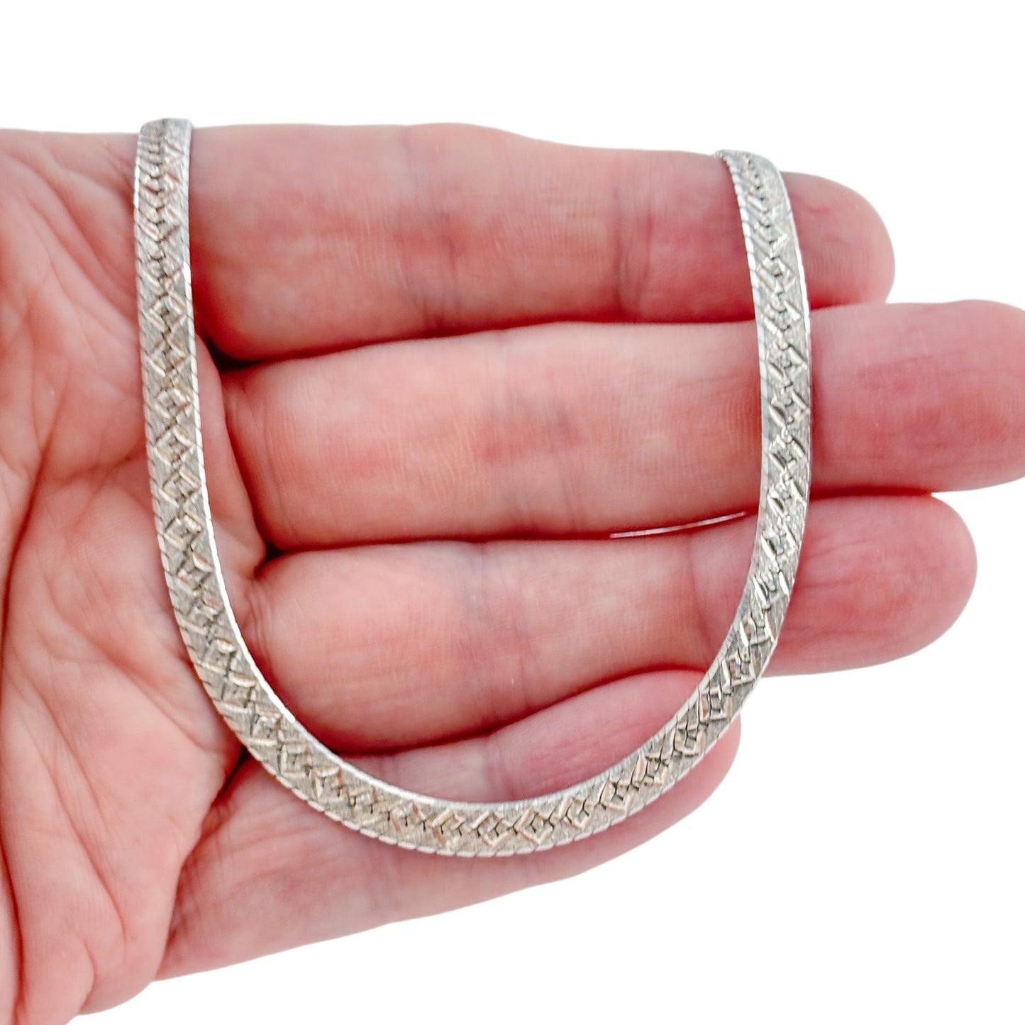 Vintage Italian Sterling Silver 925 Patterned Herringbone Necklace 18"