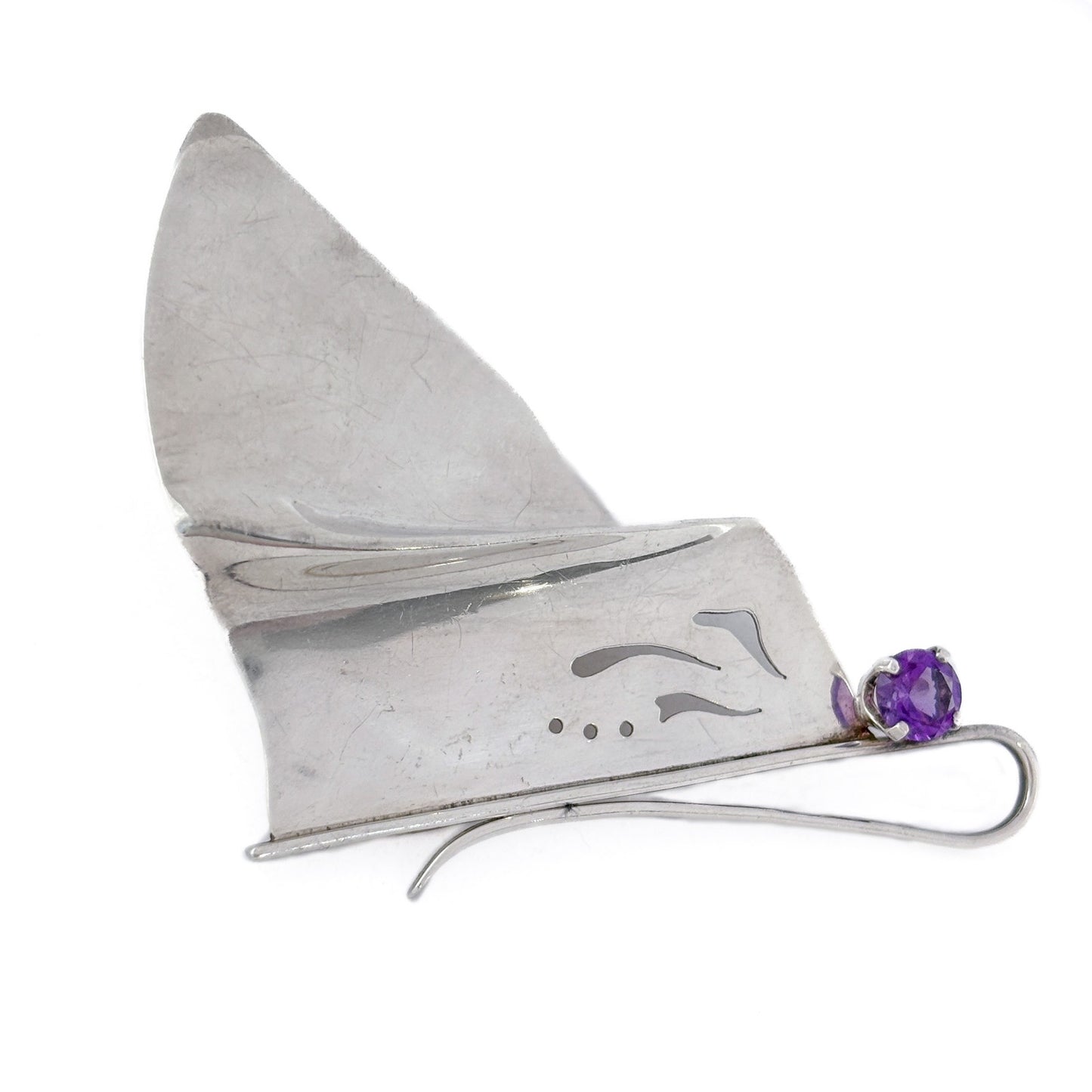 Vintage Sterling Silver 925 Amethyst Abstract Butterfly Brooch
