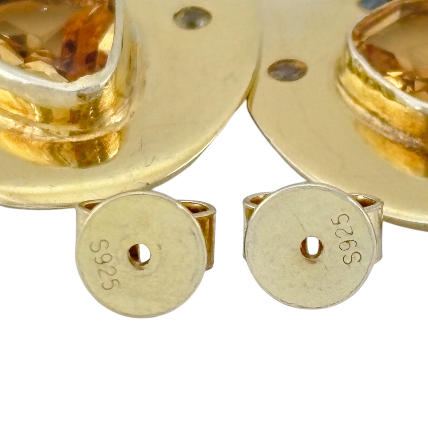 Vintage Gold-Tone Sterling Silver 925 Citrine Sapphire Earrings