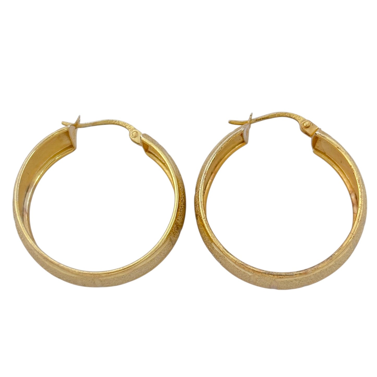 Vintage Gold-Tone Sterling Silver 925 Textured Hoop Earrings