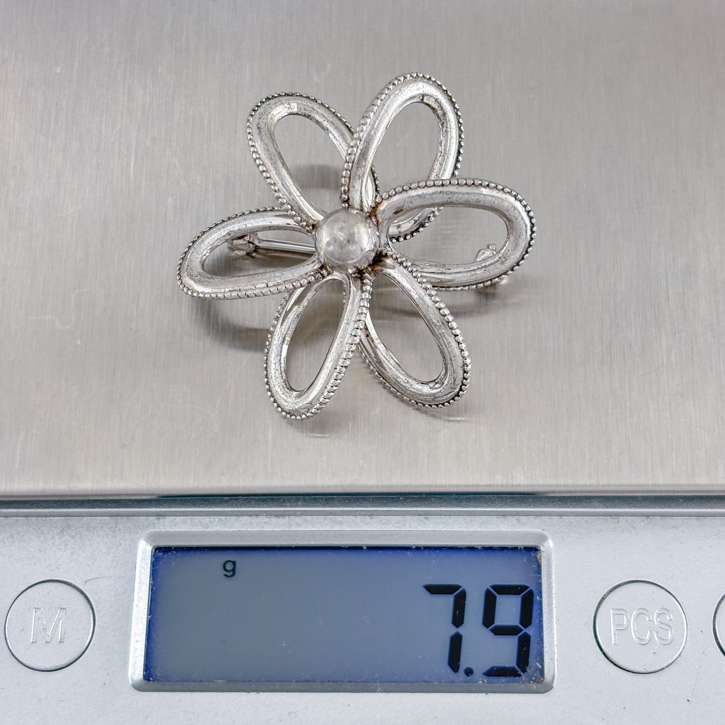 Vintage Sterling Silver 925 Flower Brooch