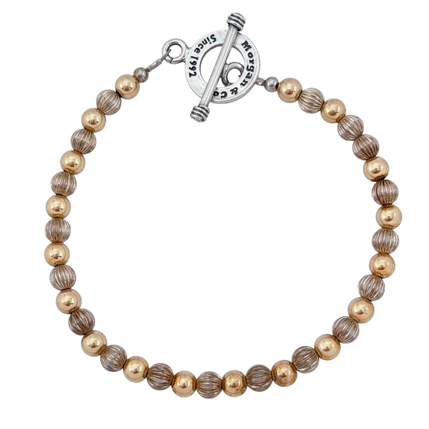 Vintage Sterling Silver 925 Gold Silver Bead Bracelet 8"